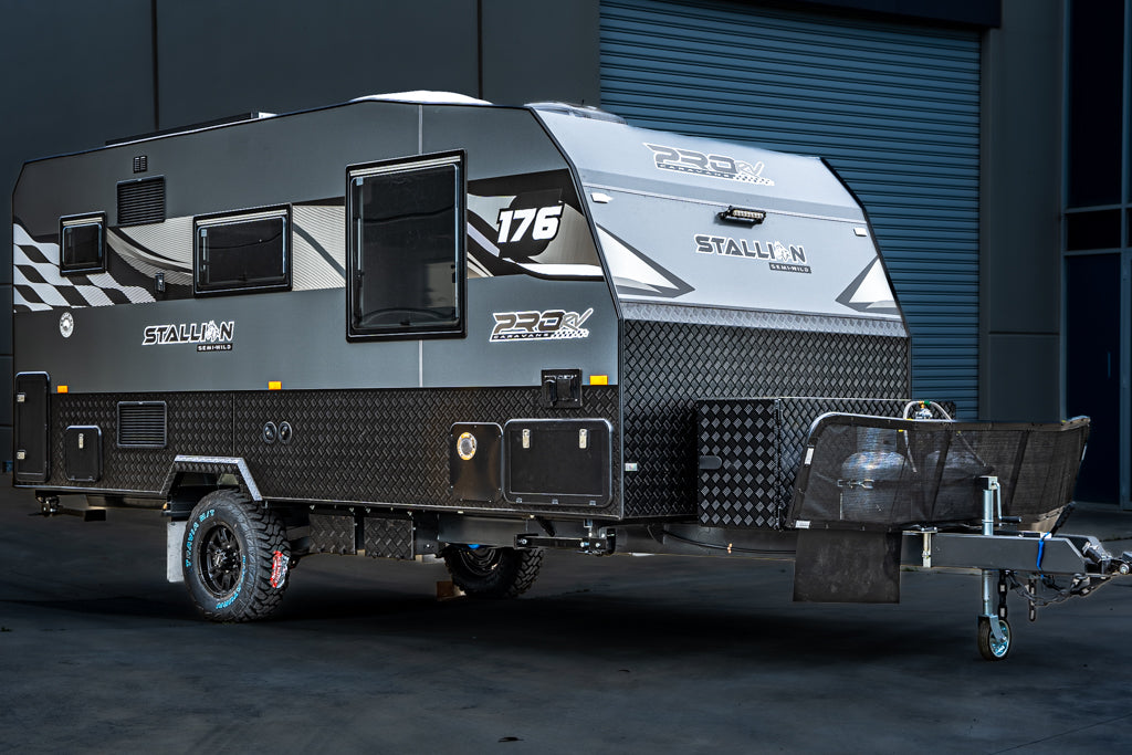 ProRV Caravans Stallion aluminium frame caravan parked.