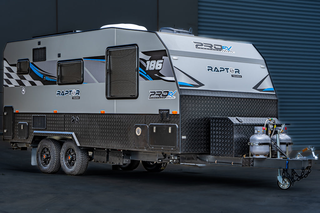 ProRV Caravans Raptor aluminium frame caravan parked.