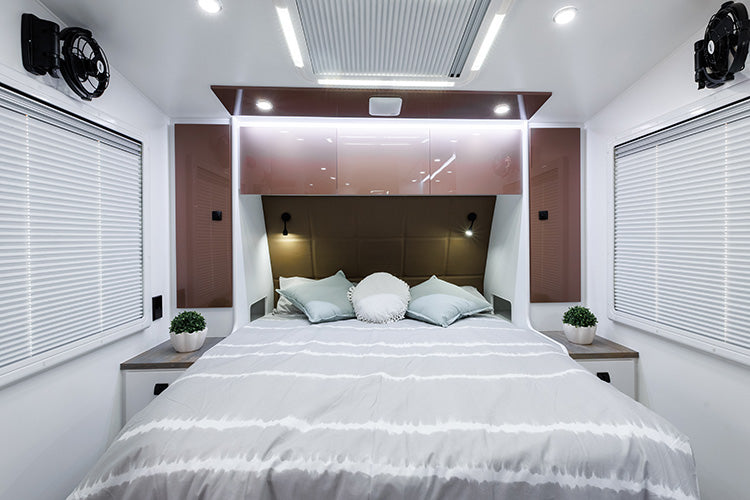 ProRV Falcon Angle Kitchen Caravan Interior Bed.
