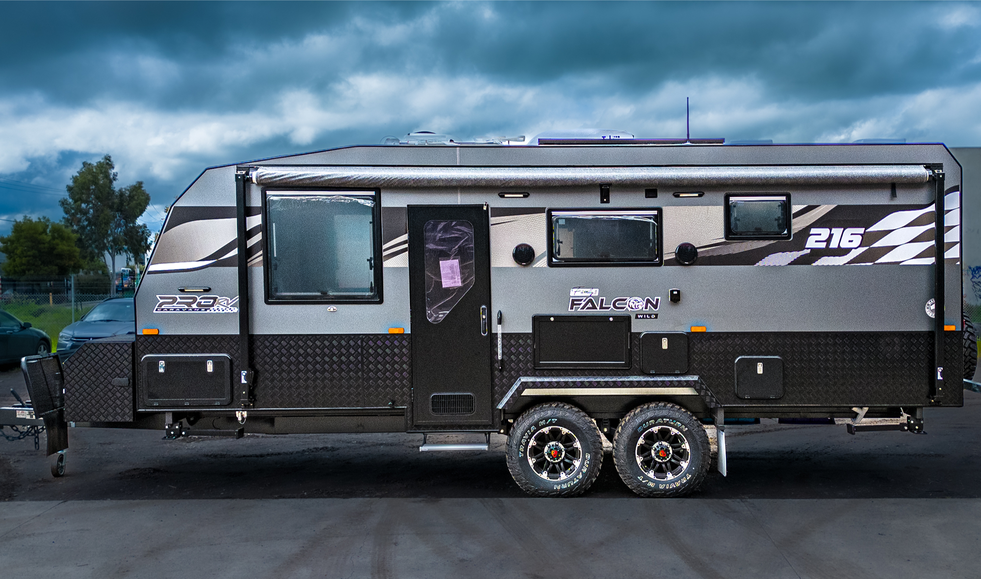 Side view of ProRV Caravans Falcon caravan.
