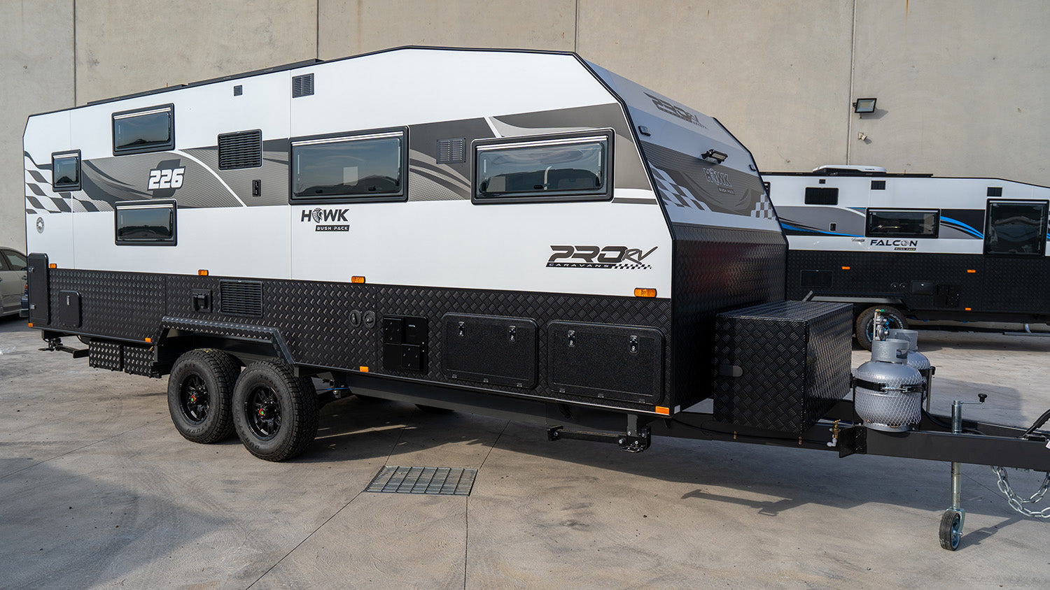 ProRV Family Hawk Caravan Front View Angled.