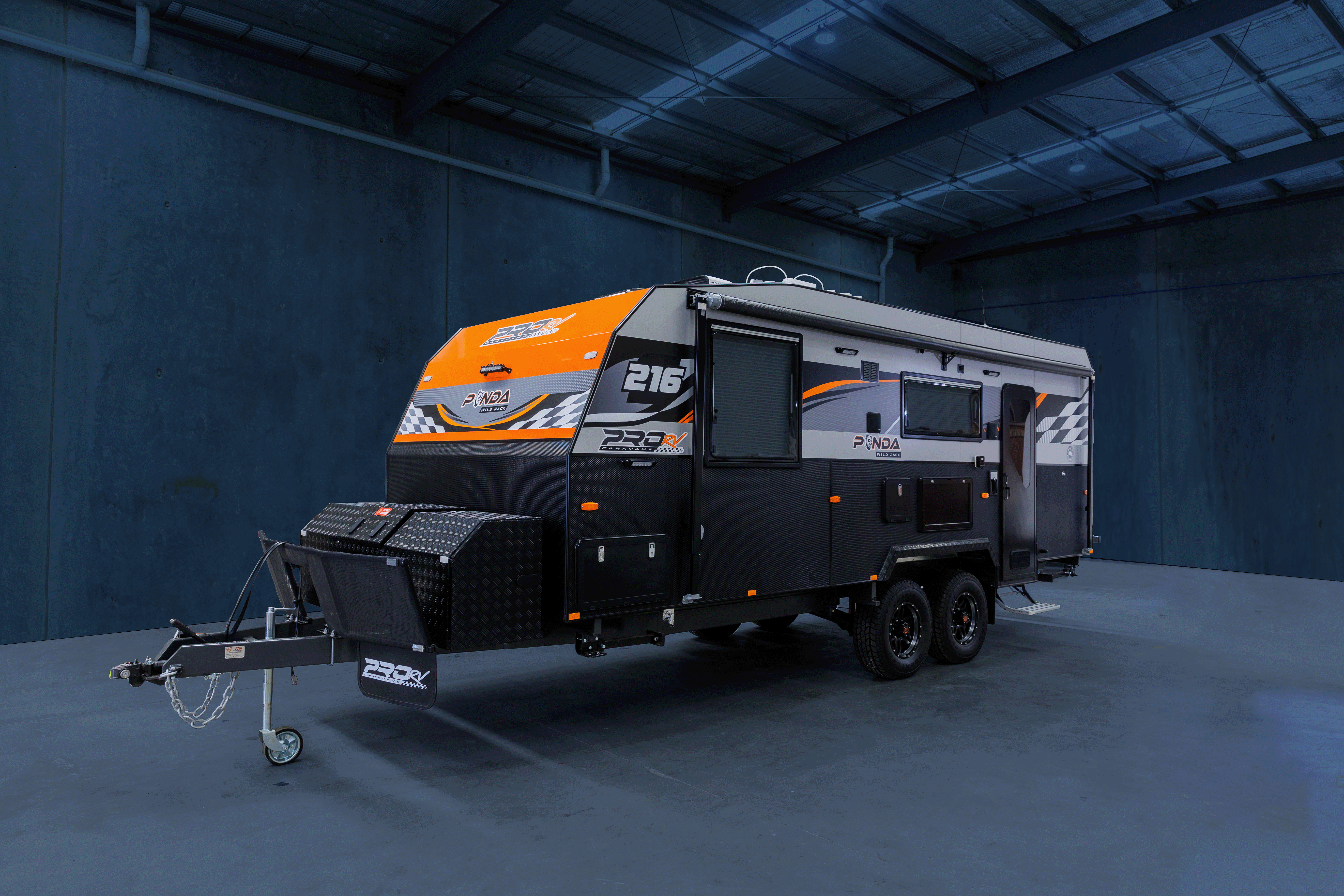 ProRV Panda Aluminium Frame Caravan Front View Angled.