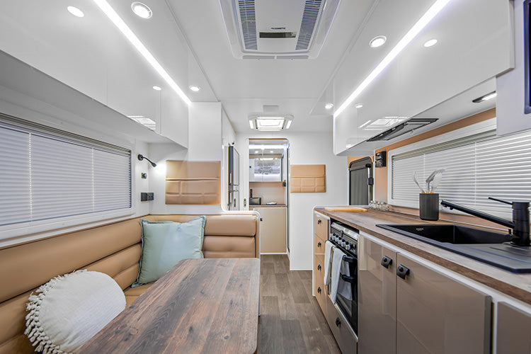 ProRV Panda Aluminium Frame Caravan Interior Living Area Full View Facing Toilet.