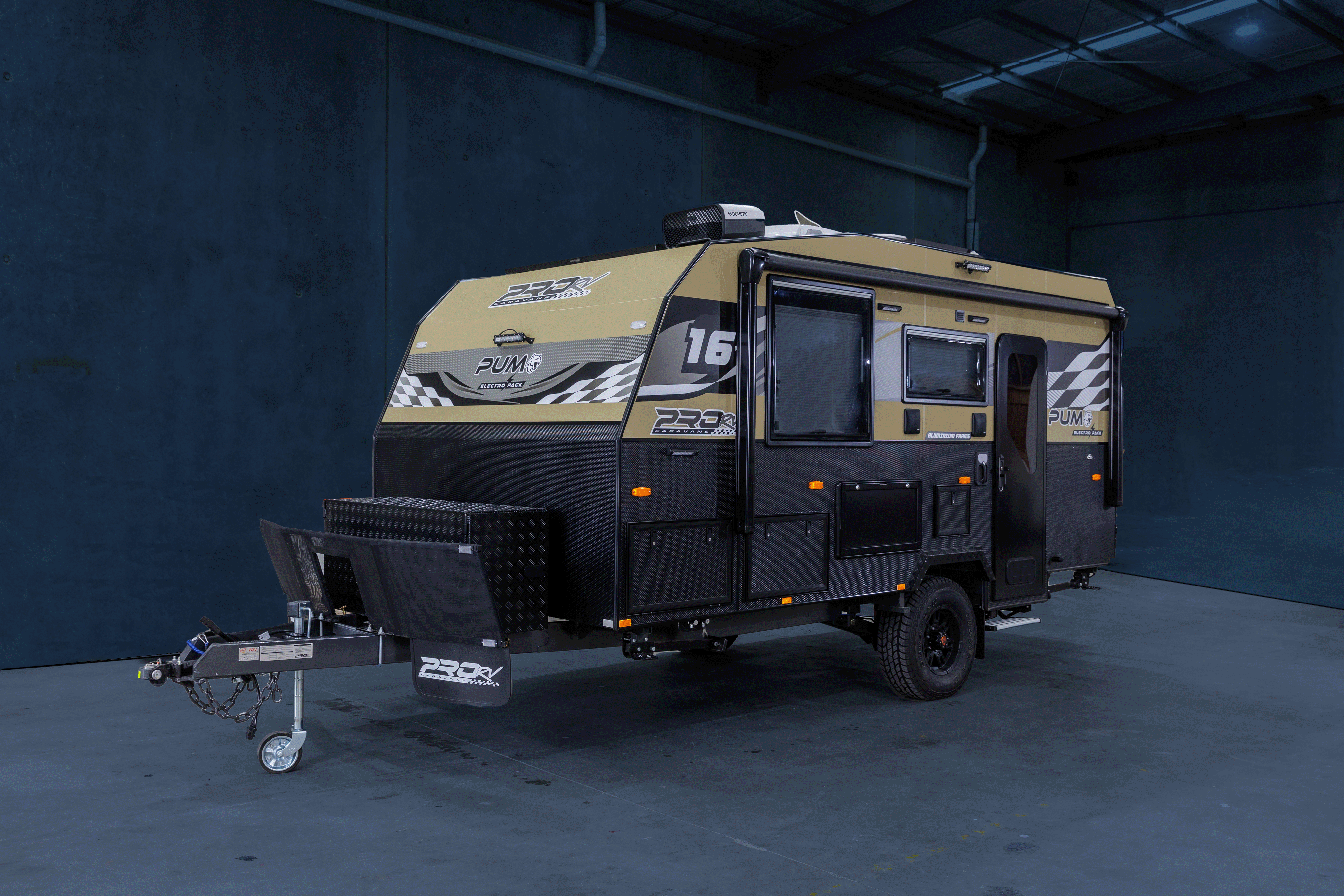 ProRV Puma Aluminium Frame Caravan Front View Angled.