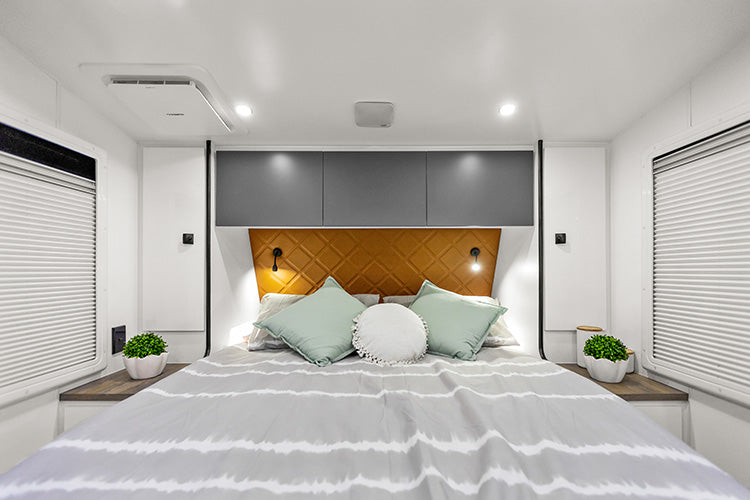 ProRV Puma Aluminium Frame Caravan Interior Bed Zoomed In.