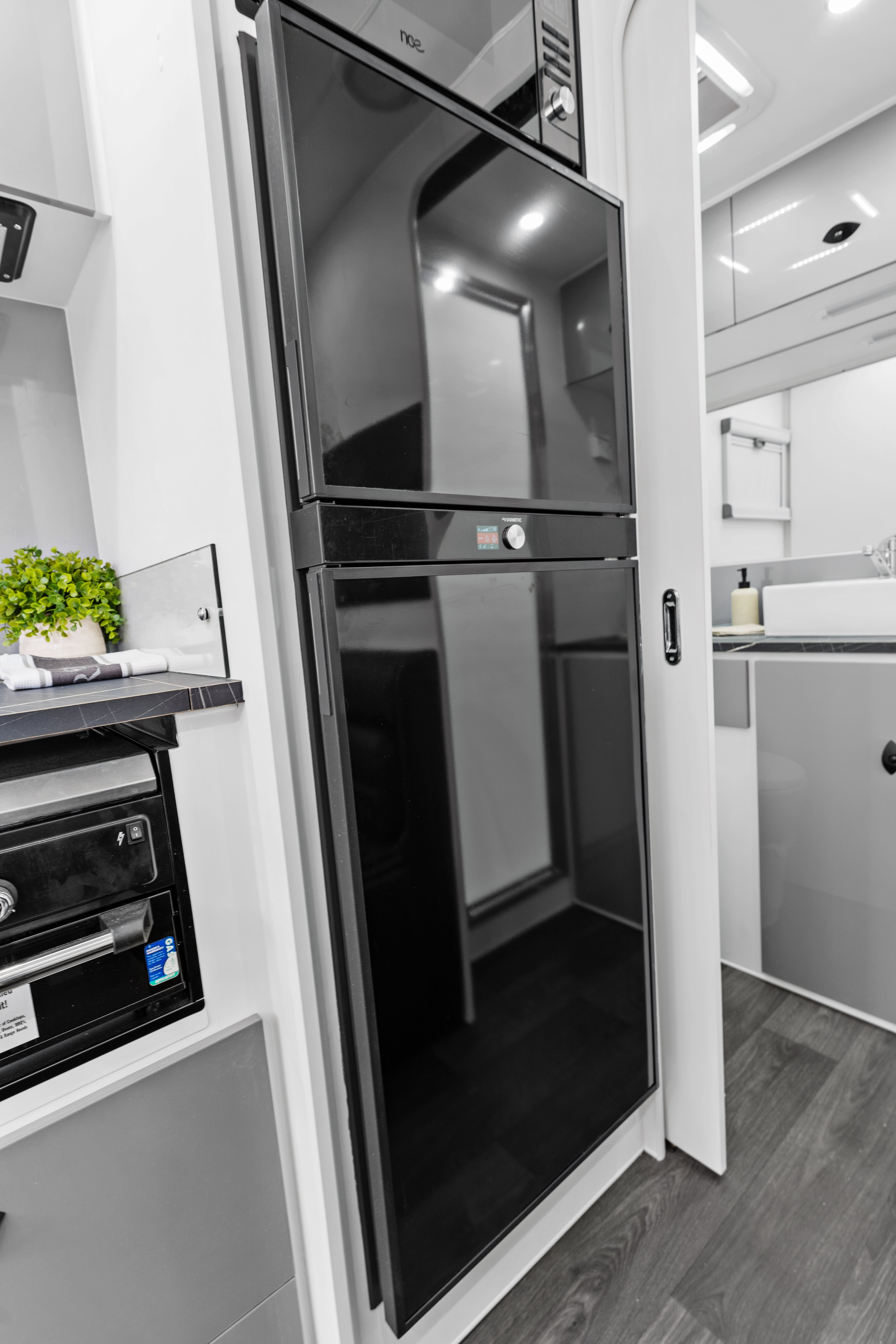 ProRV Rextor Aluminium Frame Caravan Interior Fridge and Microwave.