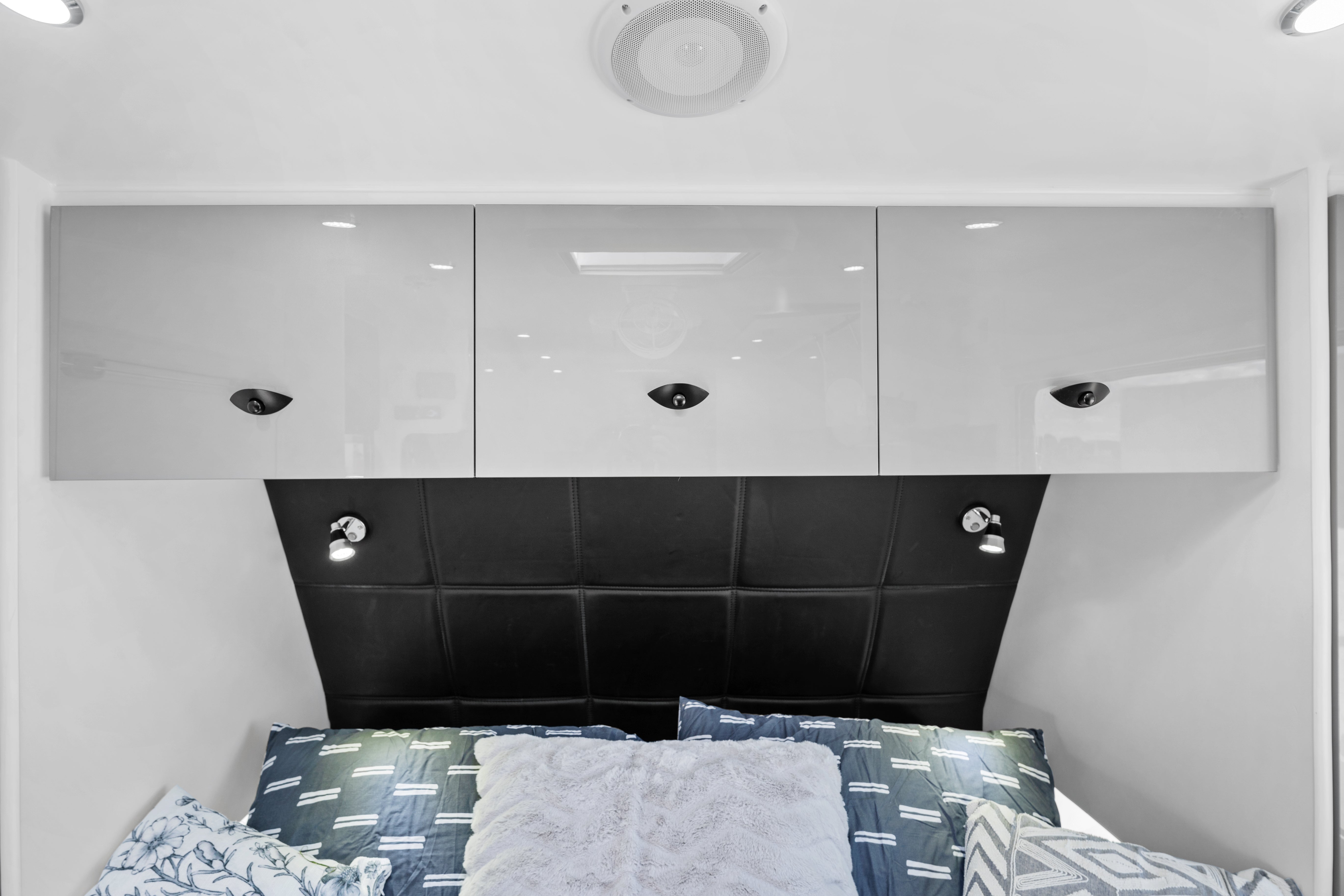ProRV Rextor Aluminium Frame Caravan Interior Drawers Above Bed.