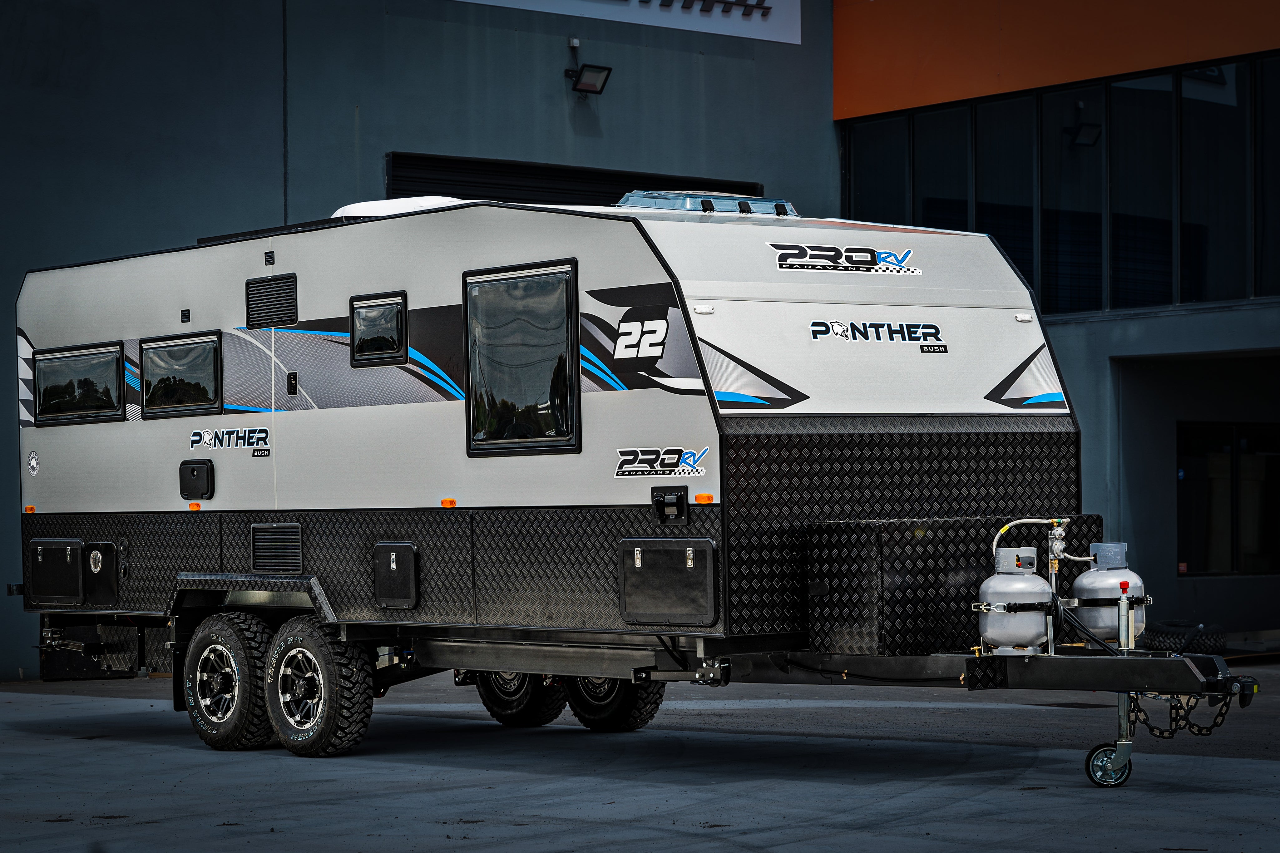 ProRV Panther Aluminium Frame Caravan Front View Angled.