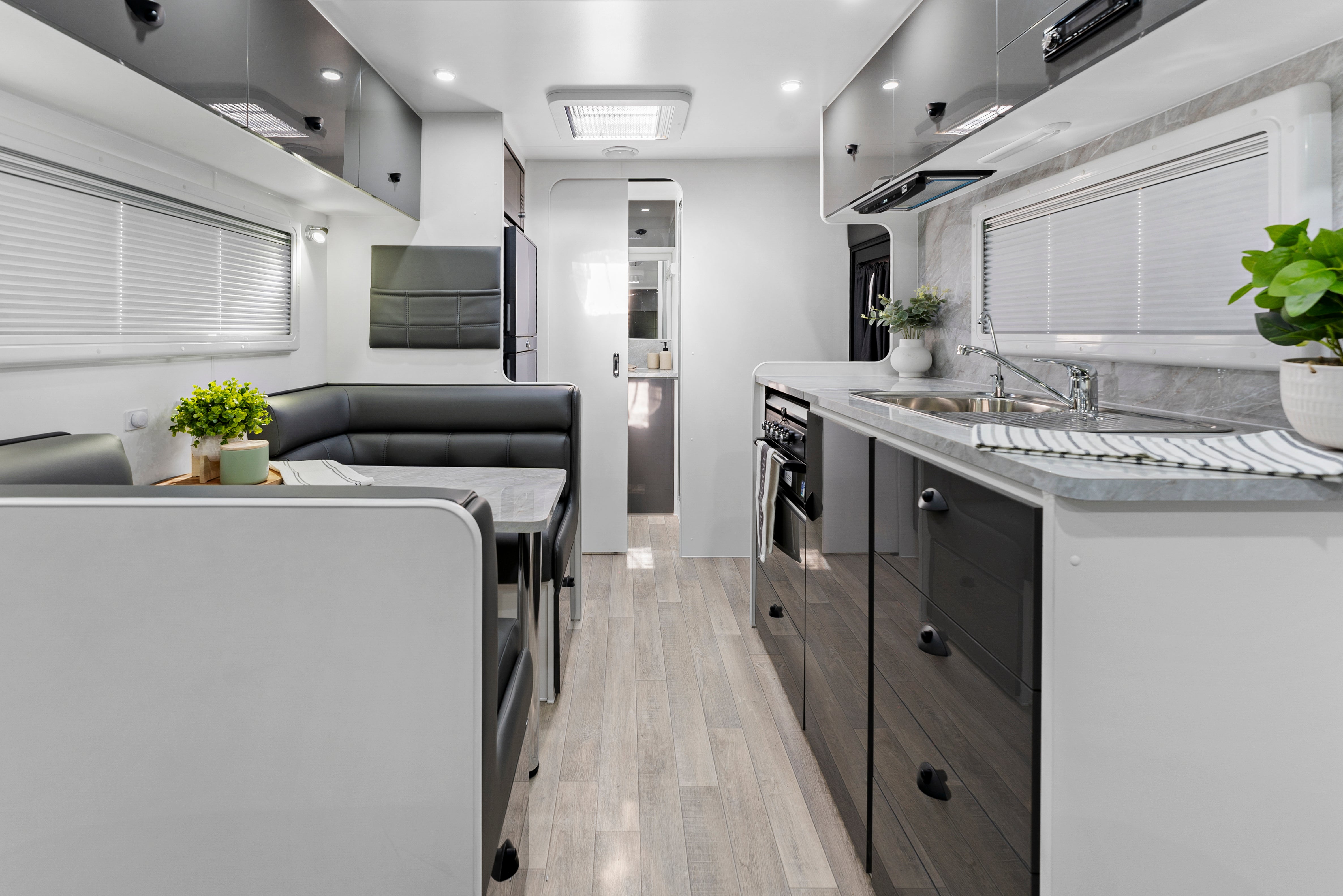 ProRV Jaguar Caravan Interior Living Area Full View Facing Toilet.