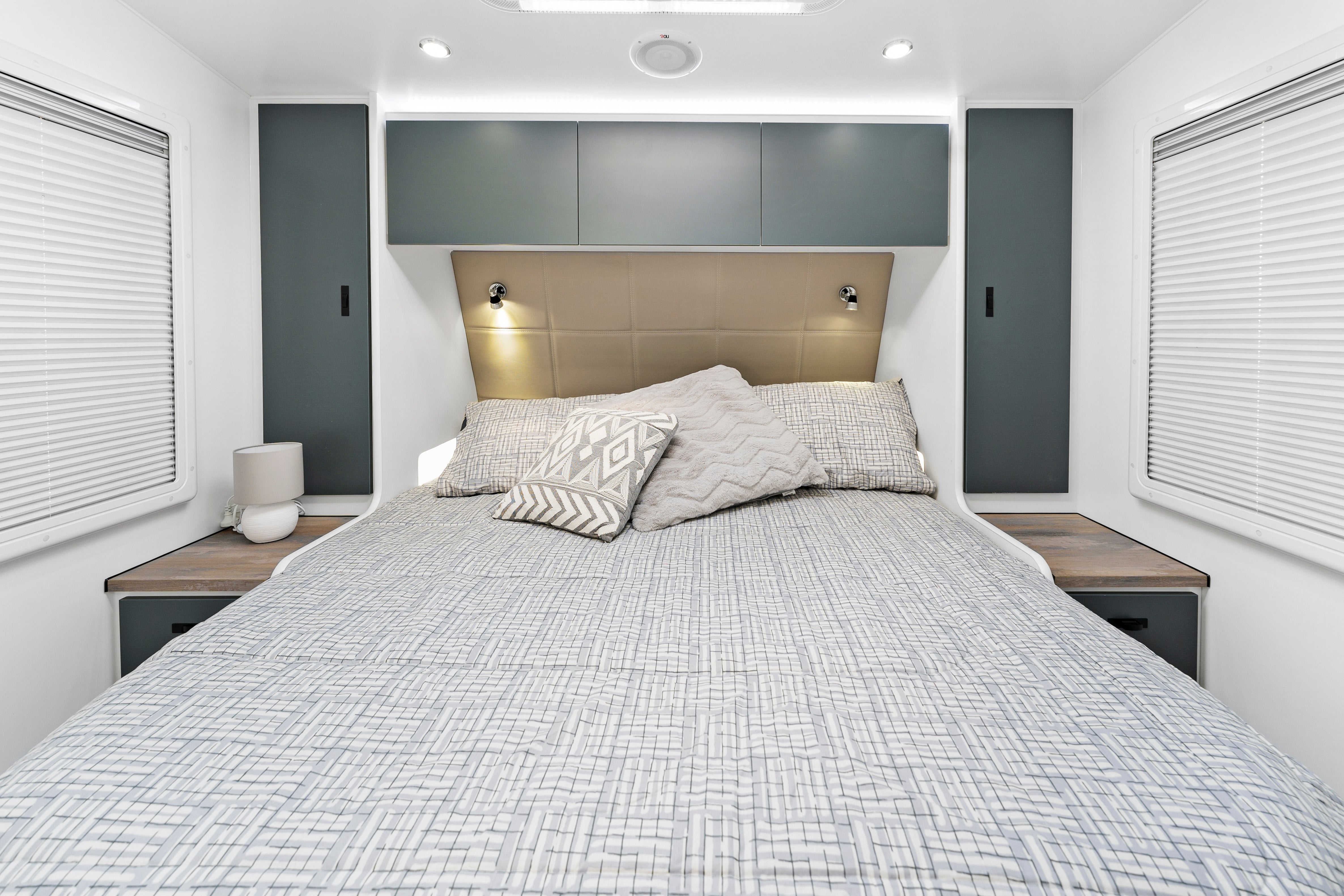 ProRV Panther Aluminium Frame Caravan Interior Bed Zoomed In.