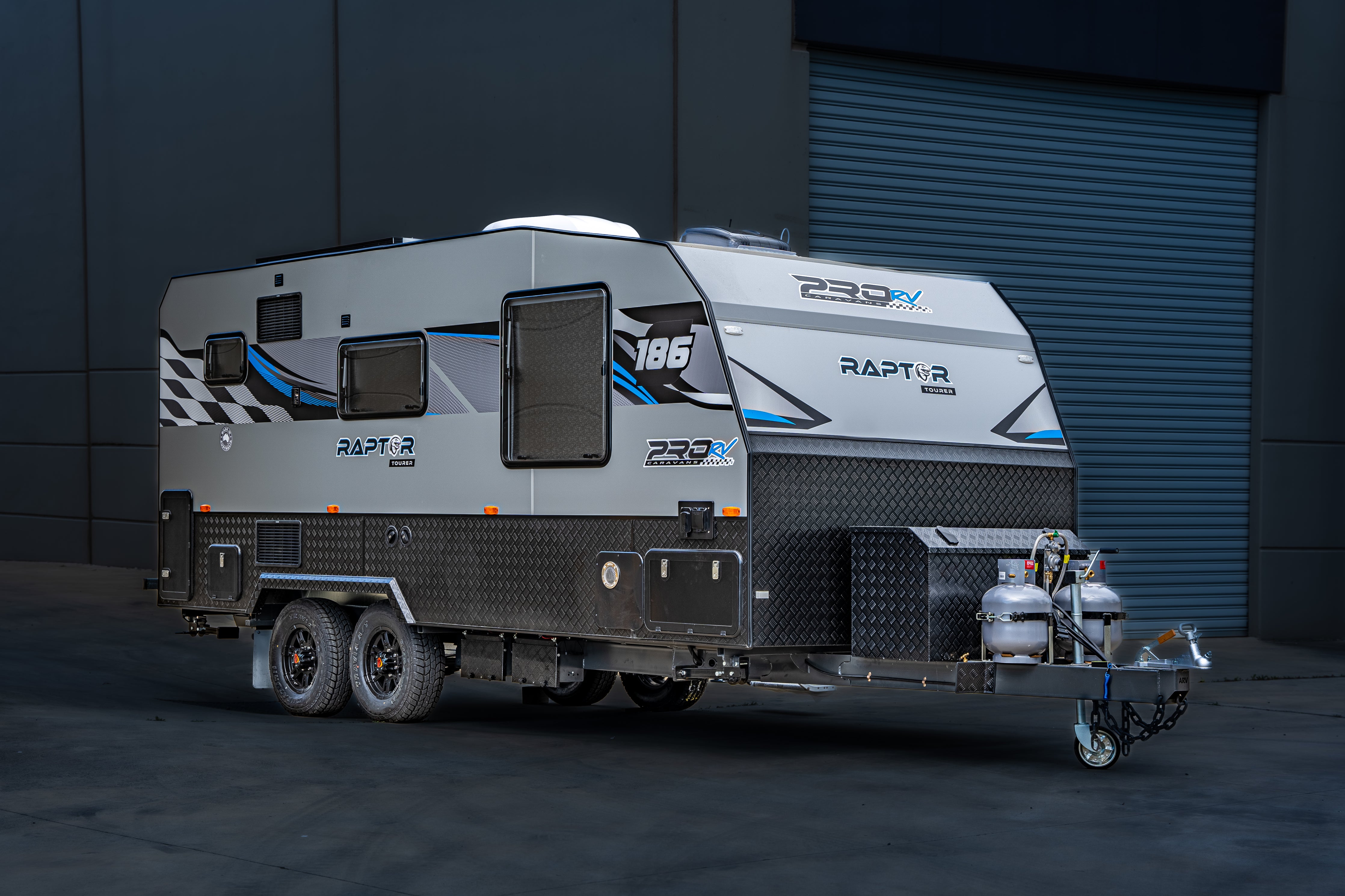 ProRV Rextor Aluminium Frame Caravan Front View Angled.