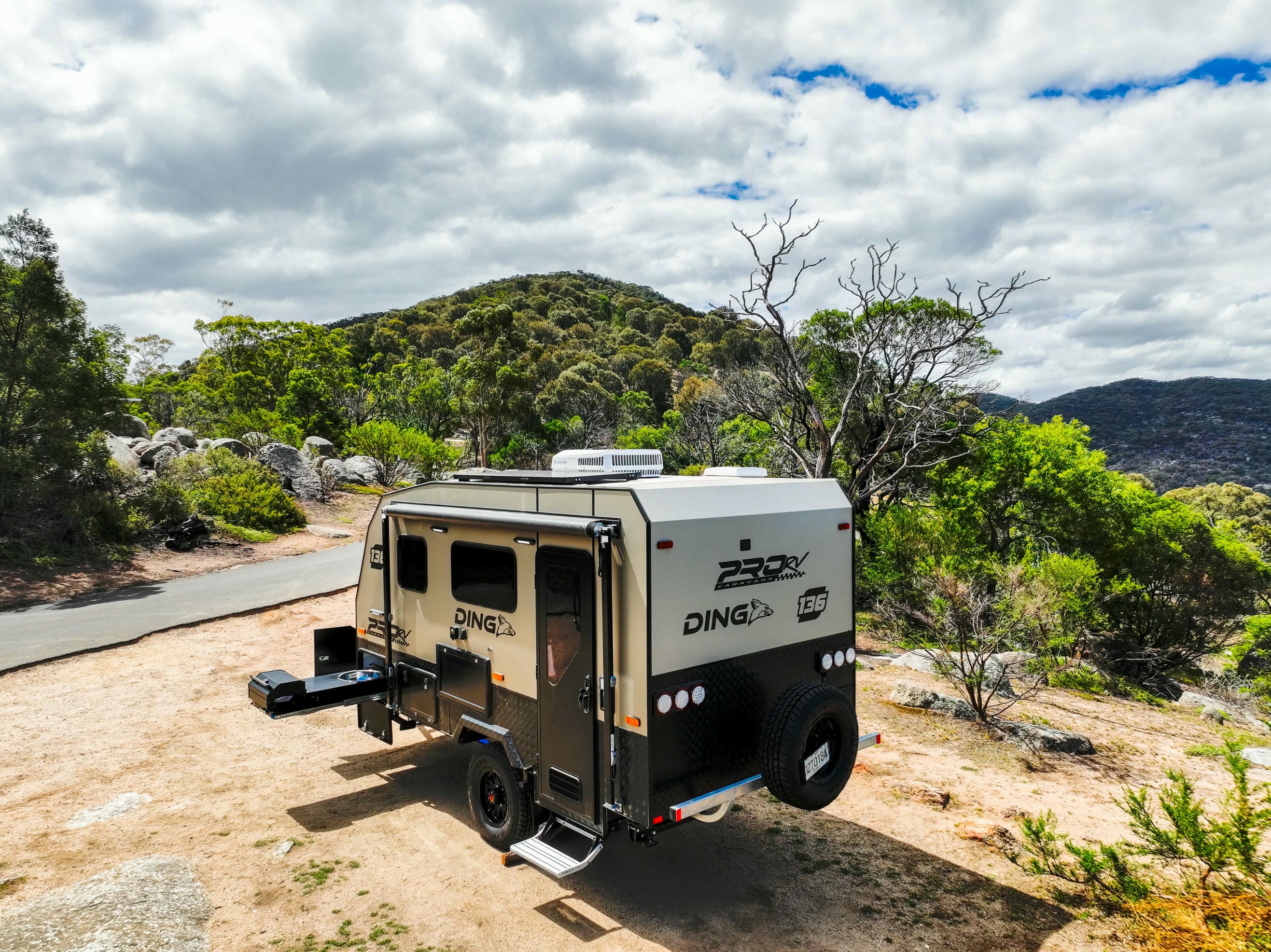 Pro RV Caravans Dingo Caravan on top of mountain.