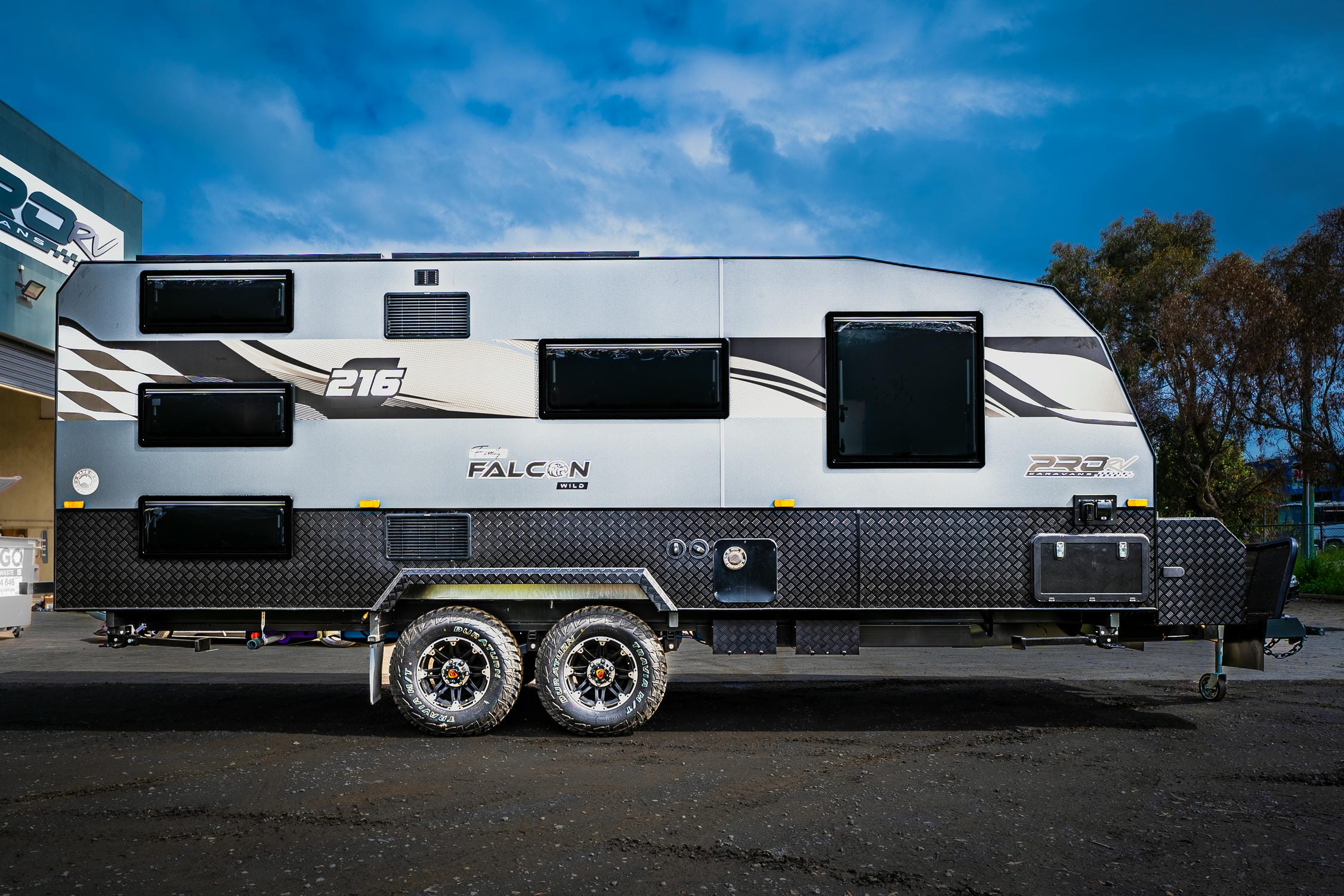 ProRV Caravans Falcon caravan exterior side view.